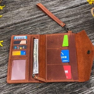 Cartera de cuero personalizada, Cartera de cuero, Cartera de mujer con correa, Cartera de cuero grande, Cartera de cuero con correa