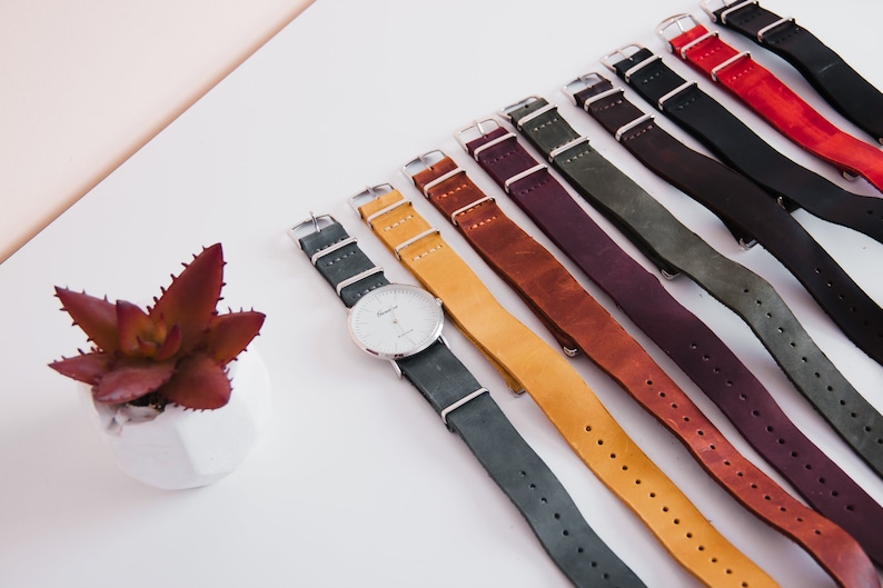 Slim leather watch strap, Engraved leather watch band, Handmade watch band, Custom leather watch strap, Wrist watch band, Womens watch bands image 3