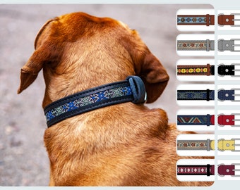 Handmade leather dog collar, Embroidered dog collar with name, Custom leather dog collar, Personalized dog collar leather, Aztec dog collar