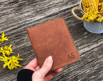 Personalized leather slim wallet, Slim wallet with id window, Leather pocket wallet, Handcrafted leather wallet, Minimalist leather wallet
