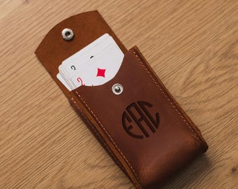 Estuche de cuero para naipes, Porta naipes personalizado, Estuche personalizado para naipes, Fundas para naipes, Estuche de viaje para naipes