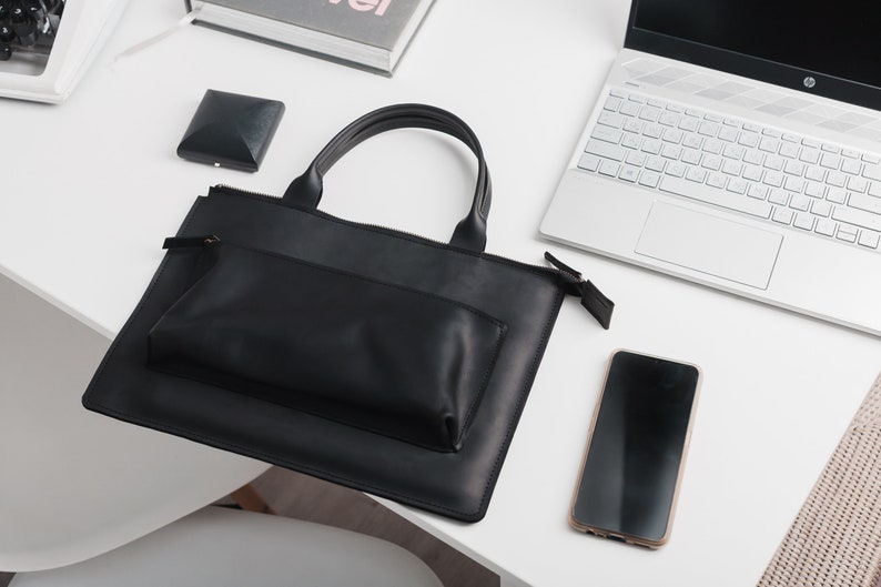 Personalisierte Leder Laptoptasche, Schultertasche, Laptoptasche aus Leder, MacBook Tasche aus Leder, 16-Zoll-Laptoptasche für Frauen, MacBook Pro 13 Tasche, Laptoptasche Tasche Black