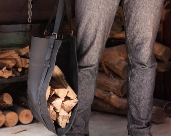 Leather firewood carrier,Log carrier,Leather wood carrier,Wood tote,Firewood tote,Log bag,Firewood bag