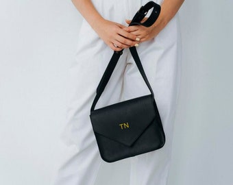 Sac à bandoulière en cuir à monogramme, sac à bandoulière personnalisé, sac enveloppe en cuir, petits sacs à bandoulière pour femme, petit sac à bandoulière