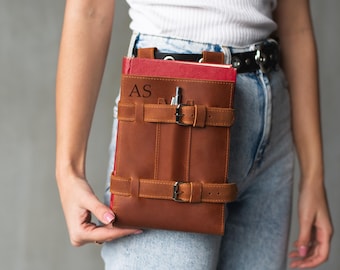 Leather belt book holder, Leather book carrier, Waist book holster, Book belt carrier, Book holder for belt, Medieval book holder