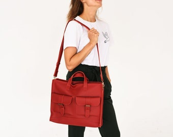 Messenger bag women, Laptop bag women, Red leather bag, Women leather bag, Work bag, Satchel, Women briefcase, Crossbody bag