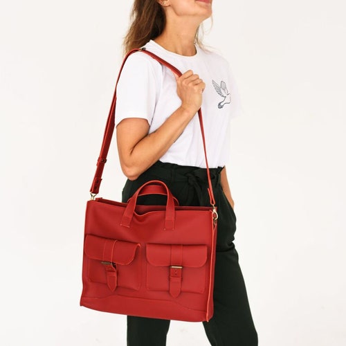 Leather Briefcase Women Black Leather Messenger Bag Etsy