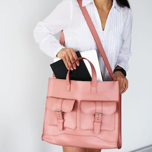 Maletín de cuero personalizado para portátil, Maletín personalizado para mujer, Bolso de cuero con bolsillos, Maletín de cuero hecho a mano, Cartera para portátil