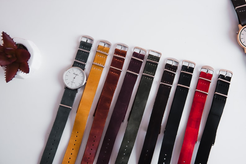 Slim leather watch strap, Engraved leather watch band, Handmade watch band, Custom leather watch strap, Wrist watch band, Womens watch bands image 1