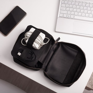 Apple cables case, Cable organizer bag, Travel charger bag, Charger pouch bag, Leather charger bag, Leather cable case