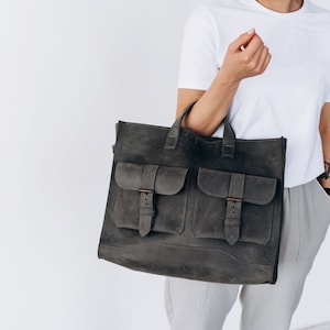 Bolso bandolera de piel para mujer, Bolso para portátil de piel para mujer, Maletín de piel para mujer, Bolso bandolera para portátil, Bolso de mano grande de piel