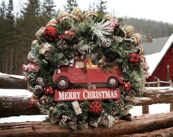 Red Truck Old Fashioned Christmas Wreath