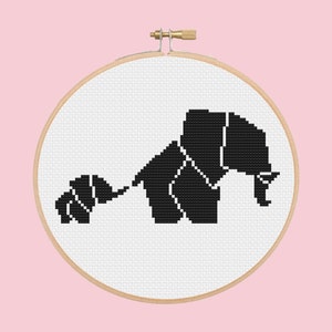 mãe e bebê elefante - padrão em ponto cruz