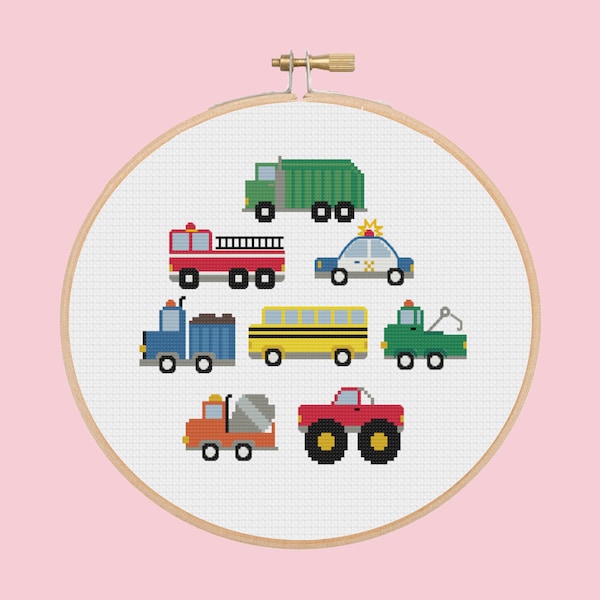 cars and trucks cross stitch pattern