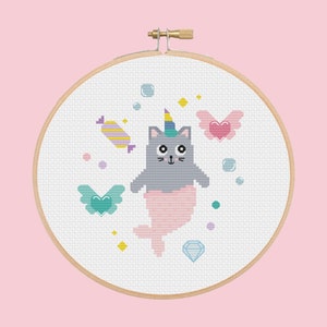 cat mermaid - mercat - cross stitch pattern