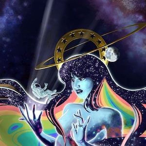 Diosa del Espacio Celestial Ilustración Pintura Digital Astraea