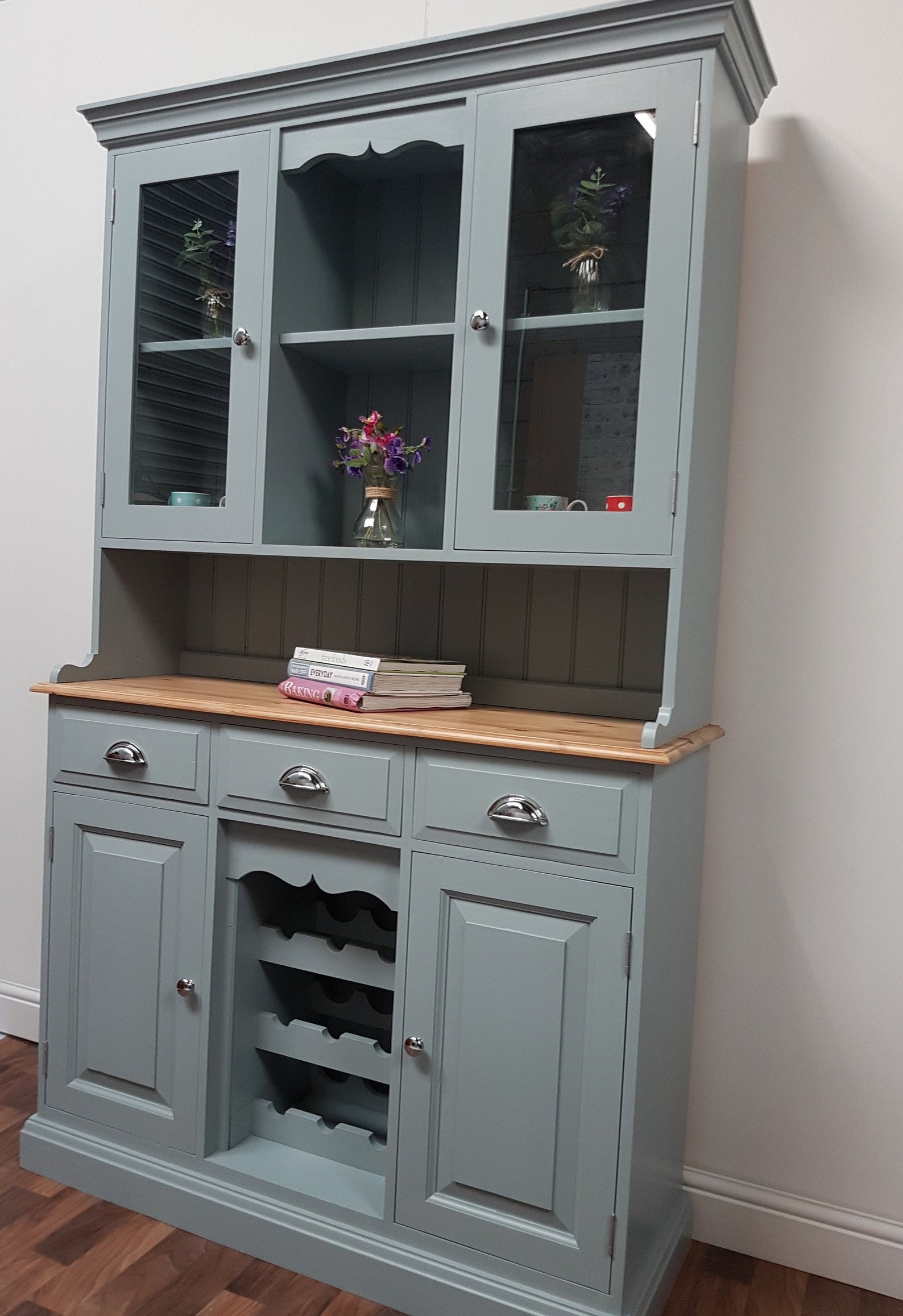 SOLD Large Painted Pine Welsh Dresser Glazed Doors Modern Farmhouse Duck Egg/blue/grey NOW SOLD