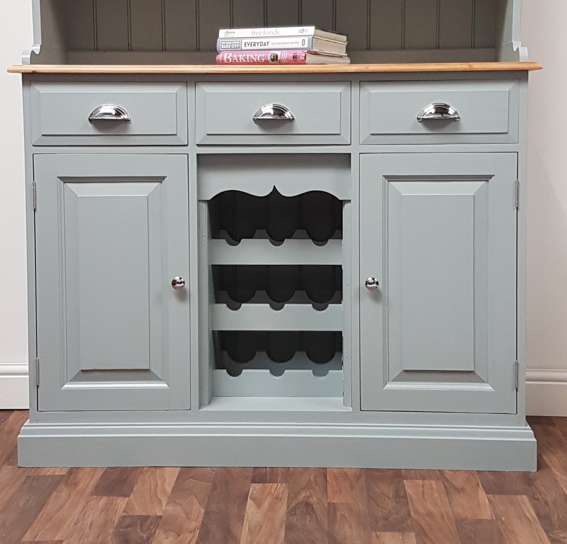 SOLD Large Painted Pine Welsh Dresser Glazed Doors Modern Farmhouse Duck Egg/blue/grey NOW SOLD