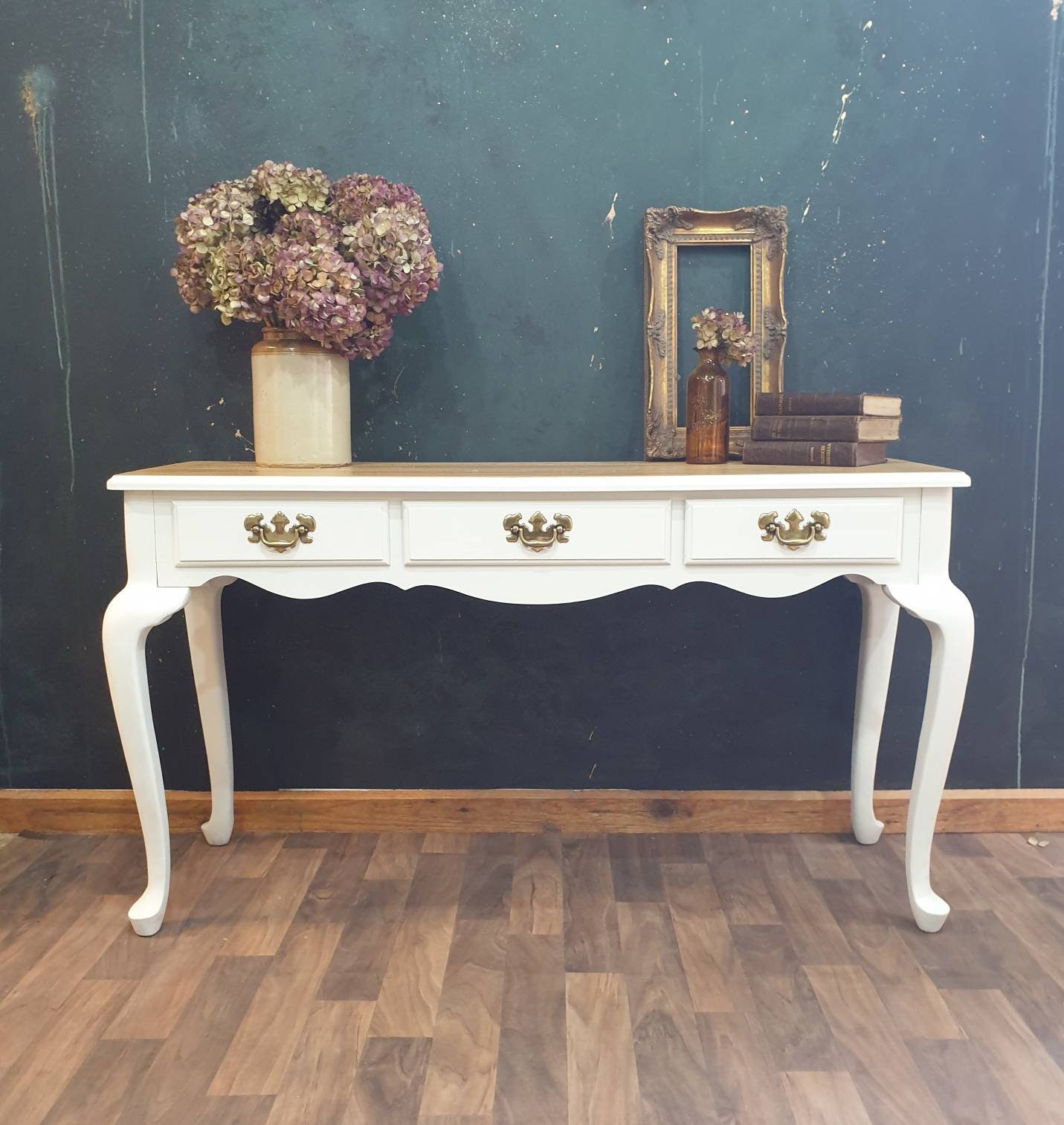 Console Table With Queen Anne Legs in Antique White with Three Etsy