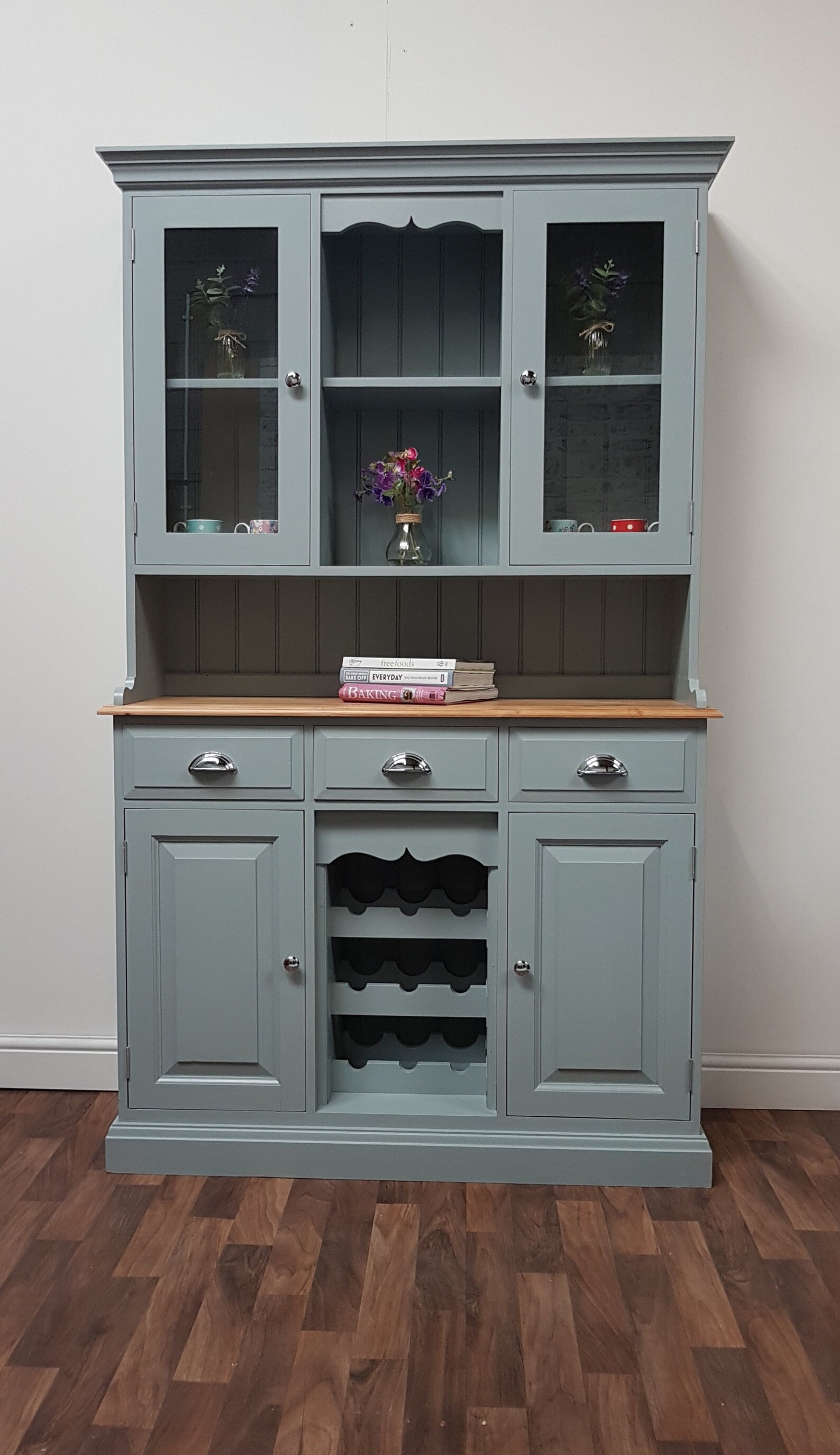 SOLD Large Painted Pine Welsh Dresser Glazed Doors Modern Farmhouse Duck Egg/blue/grey NOW SOLD