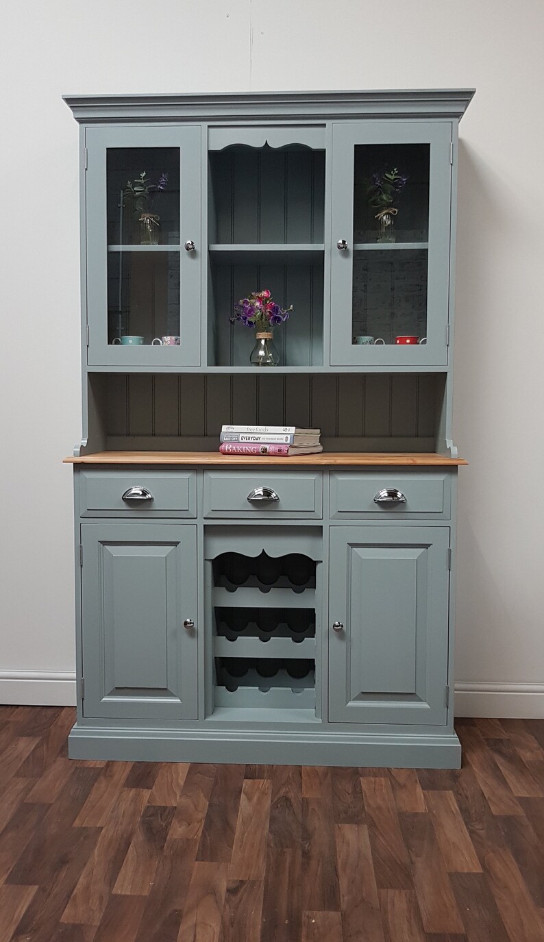 SOLD Large Painted Pine Welsh Dresser Glazed Doors Modern Farmhouse