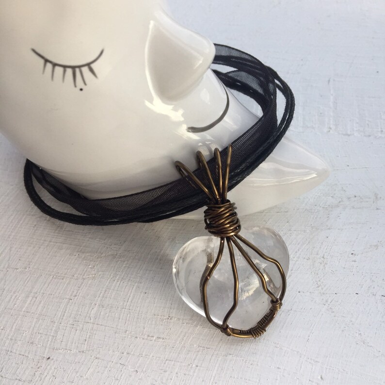 Crystal Necklace Gemstone Necklace Taurus Birthstone Pendant Wire Wrapped Quartz Heart Clear Quartz Heart Pendant Mothers Day Gift