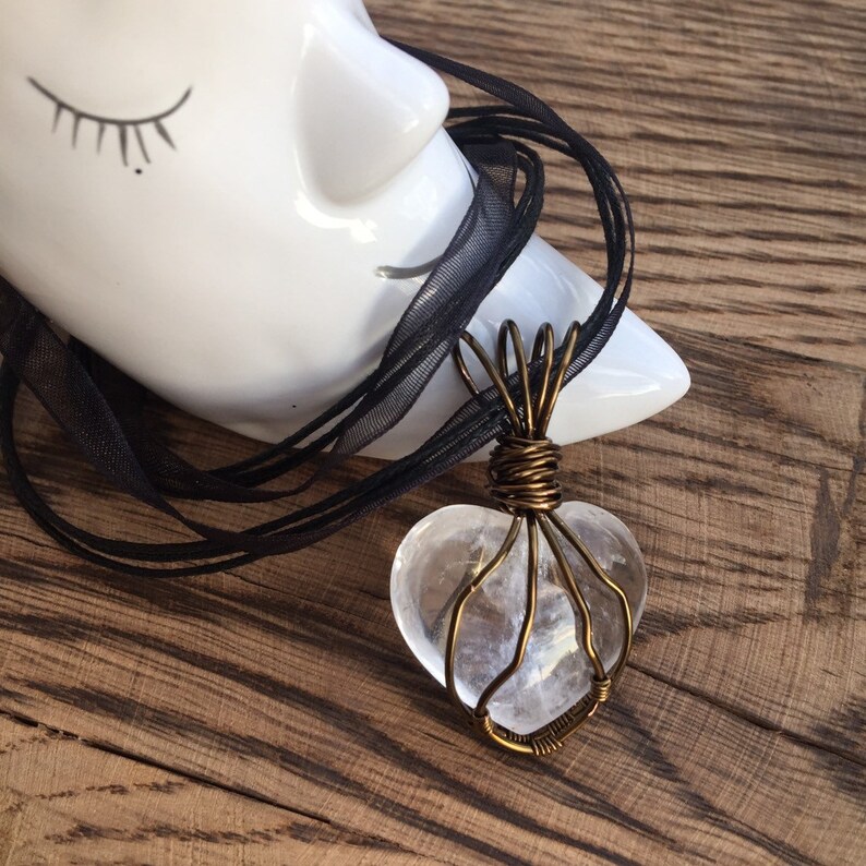 Crystal Necklace Gemstone Necklace Taurus Birthstone Pendant Wire Wrapped Quartz Heart Clear Quartz Heart Pendant Mothers Day Gift