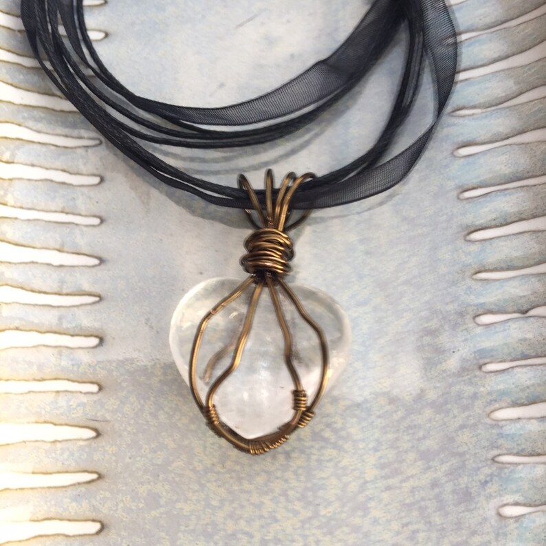 Crystal Necklace Gemstone Necklace Taurus Birthstone Pendant Wire Wrapped Quartz Heart Clear Quartz Heart Pendant Mothers Day Gift
