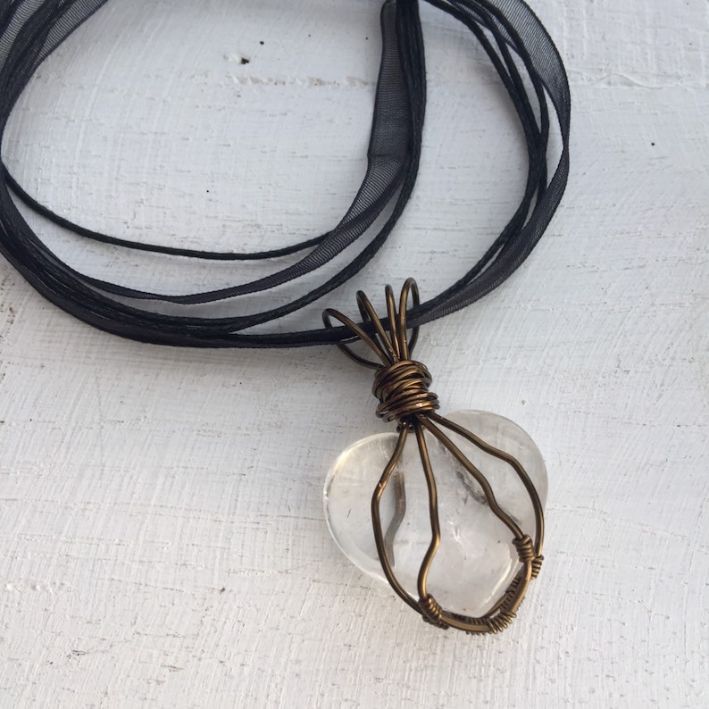 Crystal Necklace Gemstone Necklace Taurus Birthstone Pendant Wire Wrapped Quartz Heart Clear Quartz Heart Pendant Mothers Day Gift