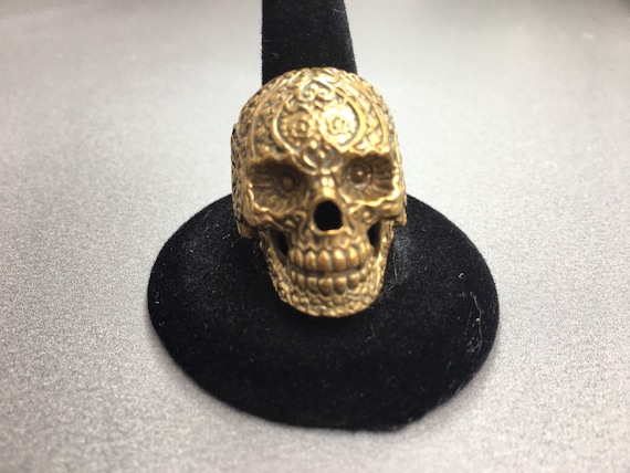 Incredible Sugar Skull Brass Ring by Galibardy. Celebrity Favourite Jewellery Designer. Super Rare Adjustable Rock Star Ring Etsy