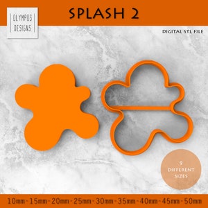 May include: A digital STL file for a 3D printed cookie cutter in the shape of a stylized orange blob. The file includes 9 different sizes, ranging from 10mm to 50mm.