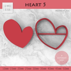 Heart 5 Clay Cutter | Digital STL File | 9 Sizes | Instant Digital Download | Easy To Print