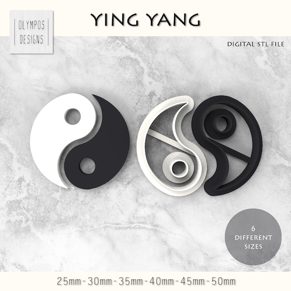 Ying Yang Clay Cutter | Digital STL File | 6 Sizes | Instant Digital Download | Easy To Print | 2 Cutter Versions