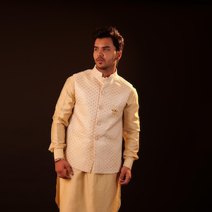 Kurta Pajama Set with Jacket - cream