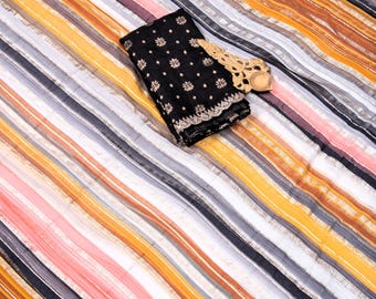 Georgette with stripes - mustard
