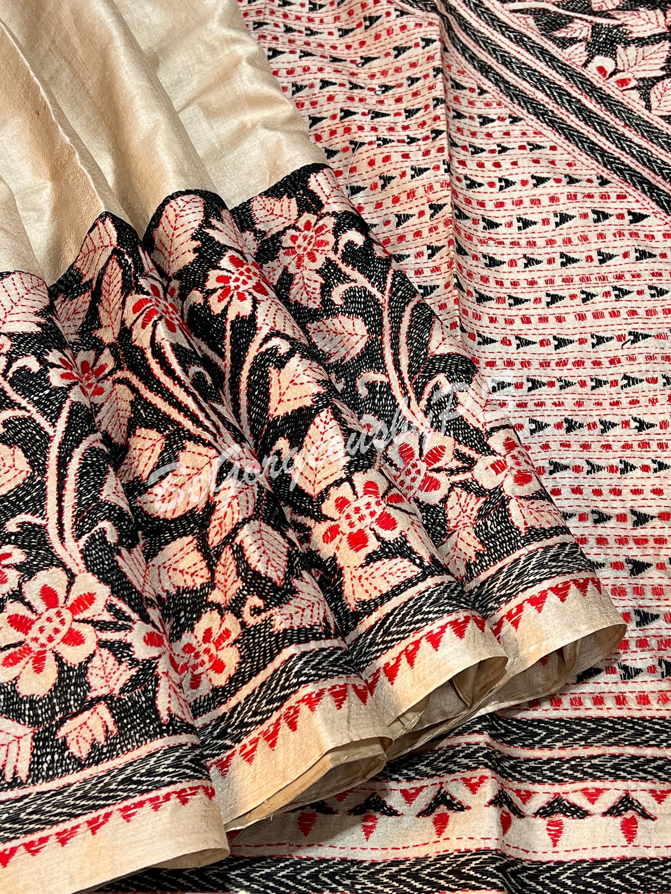 Kantha stitch on pure tussar silk Kleding Unisex kinderkleding Kledingsets SIlkmark certified saree 