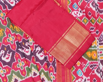 Ikkat Pure silk handloom saree wth bird motifs - Red