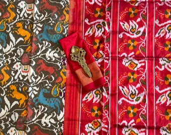Ikkat Pure silk handloom saree - Black Red
