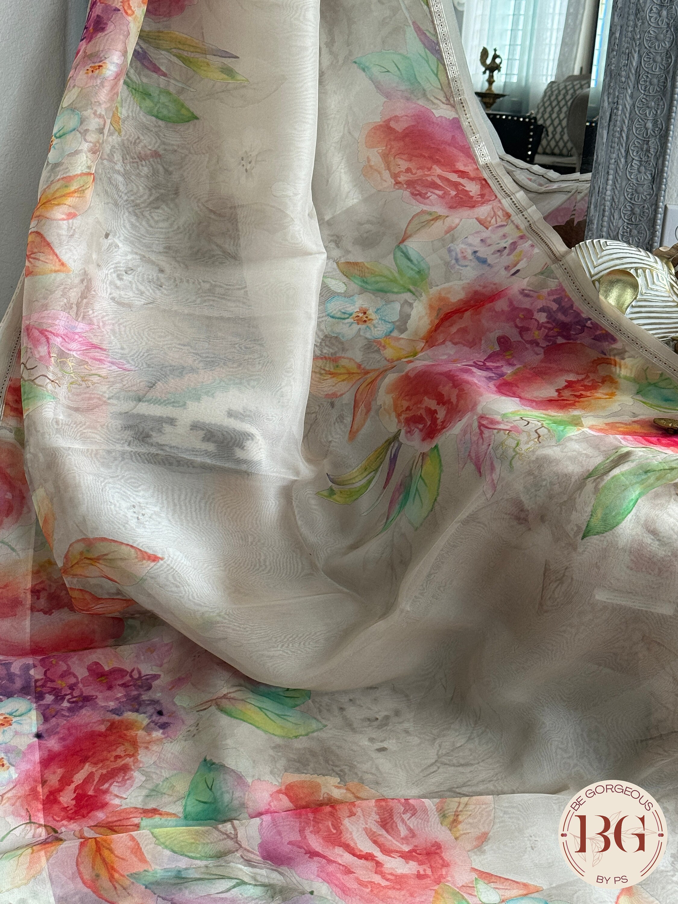 Flower Bed Silk Organza Sari
