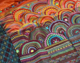 Lambani Embroidery on raw silk saree - orange