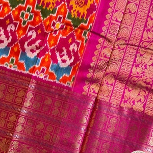 Pochumpally Ikkat Pure silk handloom saree with kanchi border and pallu - Pink