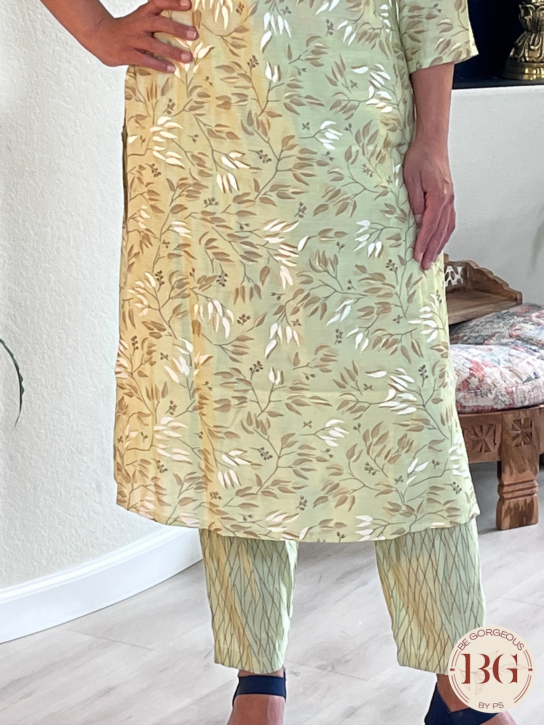 Green Yarn-dyed Winter Palazzos