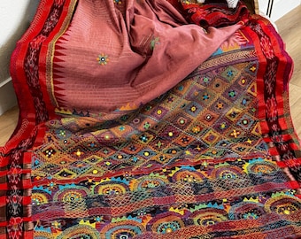 Lambani Embroidery on raw silk saree - light pink