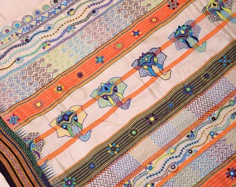 Lambani Hand Embroidered Vidharba Tussar Saree with elephant theme