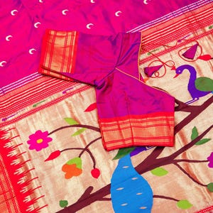 Paithani pure silk saree with peacock pallu - purplish pink