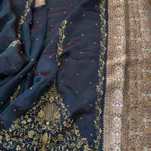 Pure banarasi tissue silk handwoven saree with gotapatti borders and hand stonework