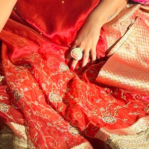 Pure banarasi tissue silk handwoven saree with gotapatti borders and hand stonework