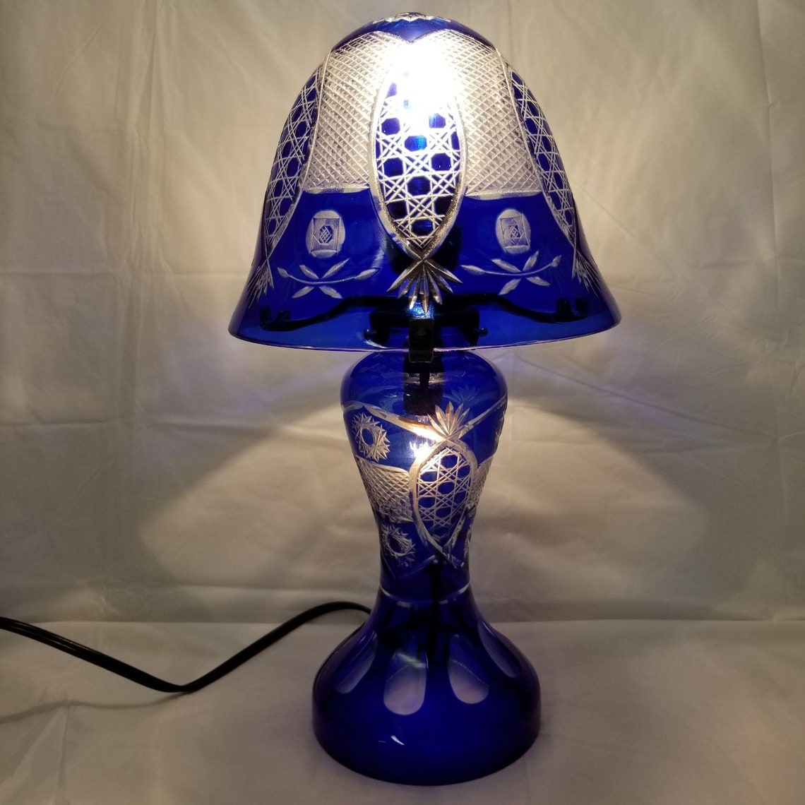 FAME Vintage Bohemian Lamp Czech Crystal Art Glass Cobalt Blue Etsy