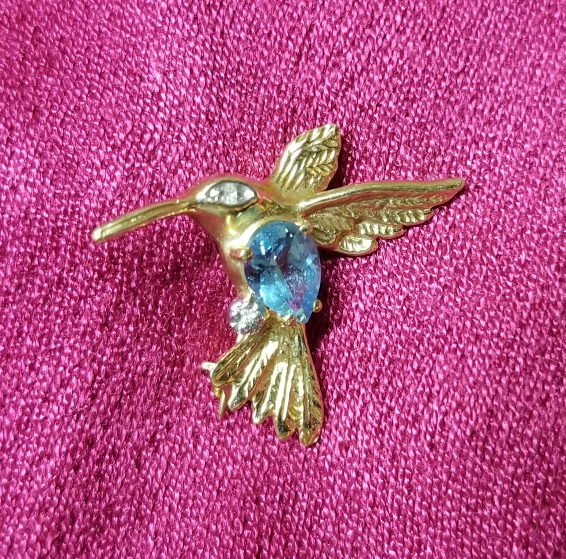 Vintage 14K Yellow Gold Hummingbird Pin with Sapphire & Etsy