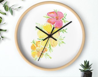 Boho Wildflower Floral Clock | Minimalistic Wall Clock Florals | Wildflower Minimalistic Clock | Kitchen Clock | Peaceful Livingroom Clock